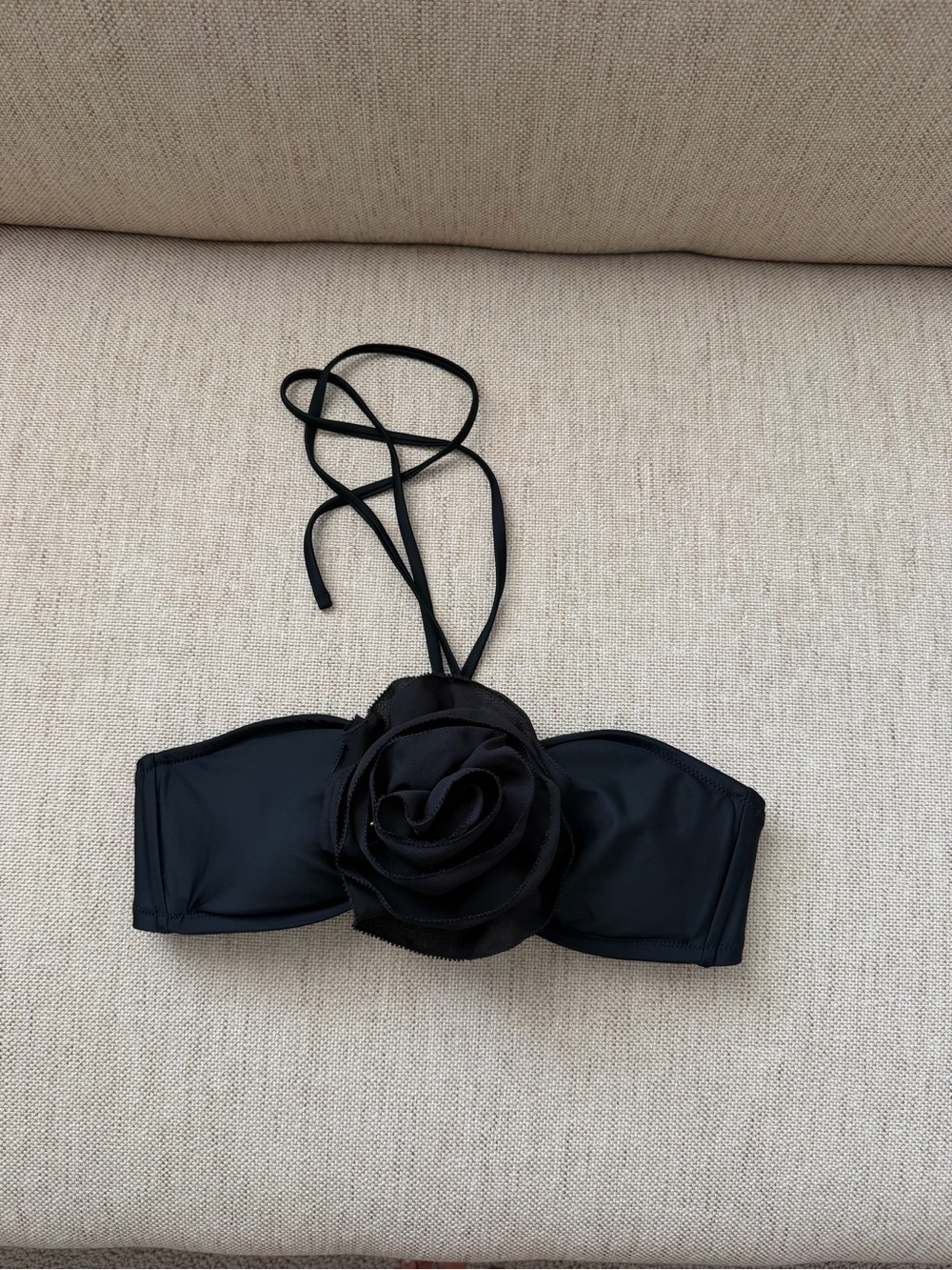 J. Crew Black Bandeau Swim Top with Large Fabric Rosette